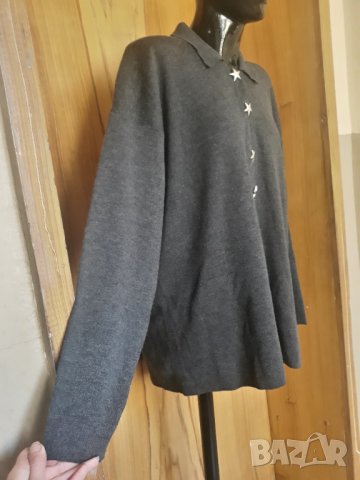 Тъмно сива зимна блуза с декоративни копчета звездички 3ХЛ, снимка 2 - Блузи с дълъг ръкав и пуловери - 35052455