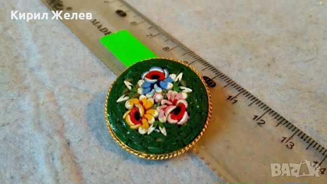 Стара ПОЗЛАТЕНА ФЛОРАЛНА РЕТРО АРТ БРОШКА РЪЧНО ИНКРУСТИРАНИ КЪСЧЕТА ВЕНЕЦИАНСКО СТЪКЛО МУРАНО 34561, снимка 8 - Антикварни и старинни предмети - 39072329