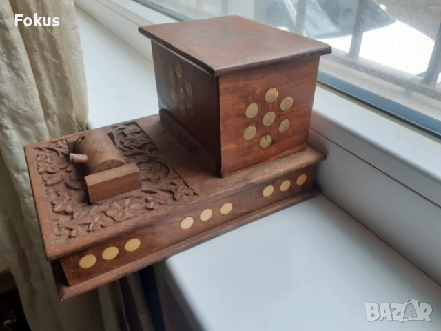 Стара антикварна дървена кутия за цигари механизъм табакера, снимка 4 - Антикварни и старинни предмети - 53965009
