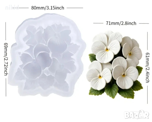 Теменужки теменужка с листа голям силиконов молд форма фондан смола шоколад свещ гипс декор украса