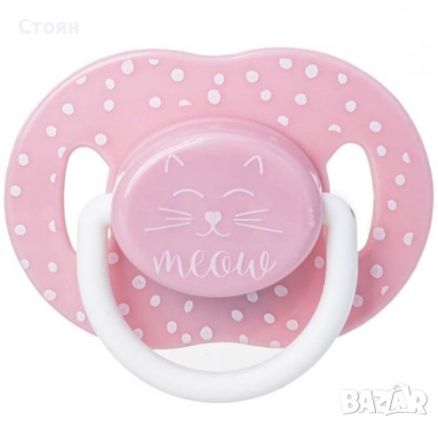 Силиконова залъгалка / биберон Pink White Kitten 0-6 месеца - Honey Baby, снимка 1 - Прибори, съдове, шишета и биберони - 38611865