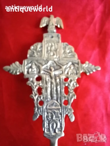 Църковен Кръст  Настолен с Разпятие с Позлата, снимка 2 - Антикварни и старинни предмети - 51764792