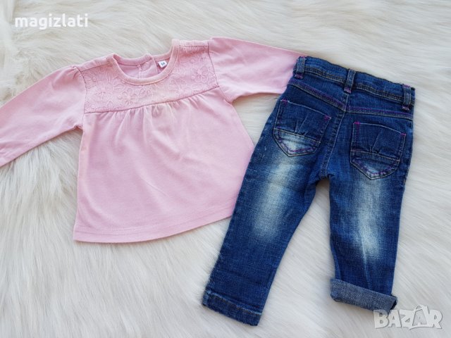 Дънки и блуза за новородено момиченце, снимка 6 - Панталони и долнища за бебе - 29558243
