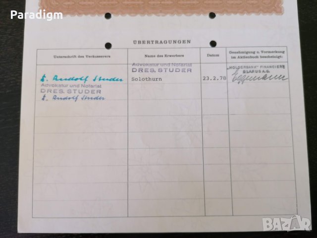 Сертификат за 10 акции | Holderbank - Financiere Glarus AG | 1958г., снимка 5 - Други ценни предмети - 29135317