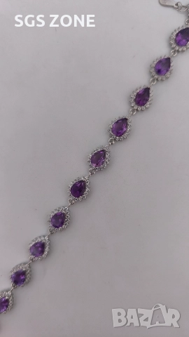 сребърна гривна с естествен аметист, снимка 10 - Гривни - 52696445