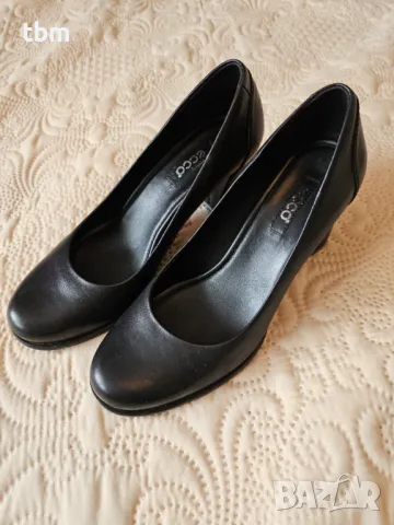 ECCO обувки на масивен ток 7.5см. черен цвят, естествена кожа 