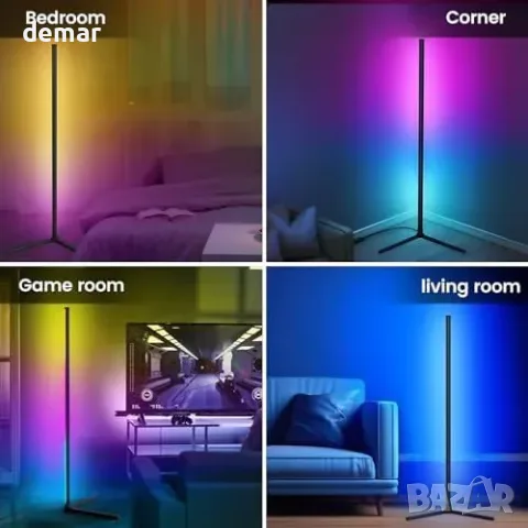 Черен RGB LED лампион riyo с приложение, дистанционно и 68+ режима, снимка 6 - Други стоки за дома - 56228533