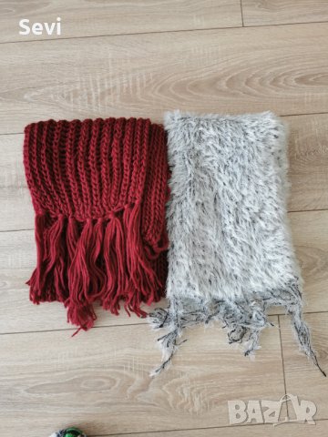 Топли пухени шалове за зимата!! 2 броя бяло и червено! , снимка 3 - Шалове - 38566448
