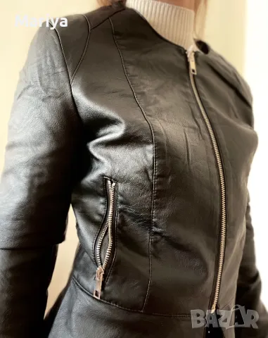 Късо черно кожено яке. Ново. , снимка 3 - Якета - 50321583