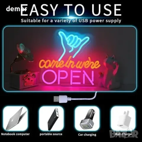 Димируем LED неонов надпис OPEN с ръка, USB, 35 x 31 см, снимка 5 - Други - 55829660