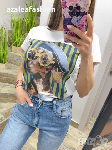 Дамски тениски с куче - Цветове, снимка 3 - Тениски - 54172983