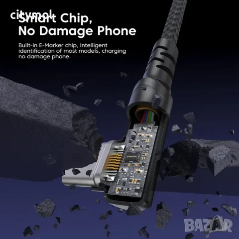 USB Type-C to USB Type-C Charging Cable 100W, найлонова оплетка, 90 градуса глава - 200 см, снимка 6 - USB кабели - 50547238