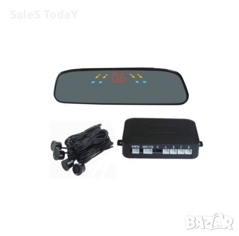 Парктроник с огледало- Монитор за паркиране, 4 датчика, Черен, снимка 1 - Аксесоари и консумативи - 40710648