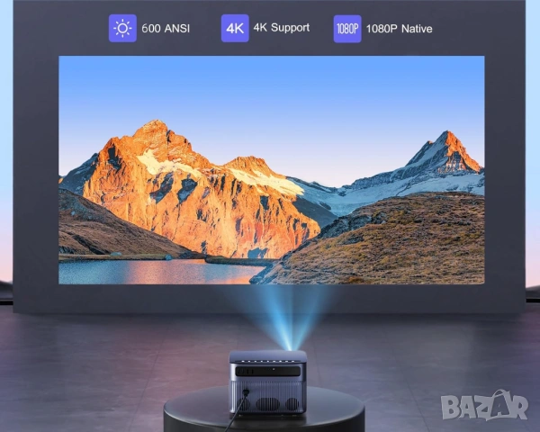 Видеопроектор Wimius, P64 WiFi Bluetooth Full HD 1080P, 600 ANSI лумена, 4K видео, WiFi-6, 300 инча , снимка 2 - Плейъри, домашно кино, прожектори - 54241155