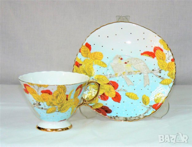 ЧАШИ ЗА КАФЕ С ПТИЦИ КОСТЕН ПОРЦЕЛАН, снимка 6 - Чаши - 26406528