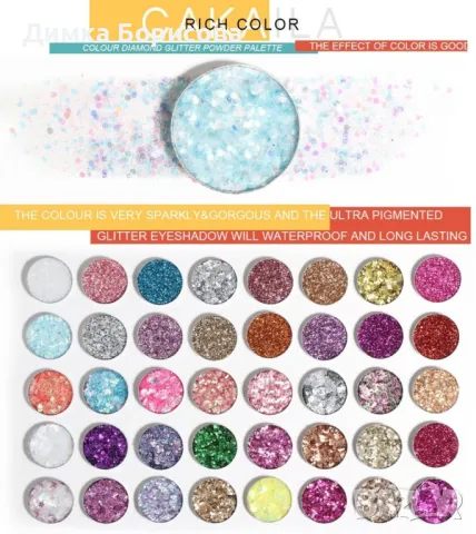 Палитра с 40 сенки за очи с блестящи частици, снимка 10 - Декоративна козметика - 47733810