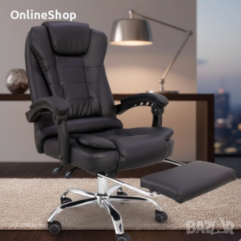 Ергономичен офис стол, функция люлка, поставка за крака, черен, снимка 16 - Други стоки за дома - 53157347