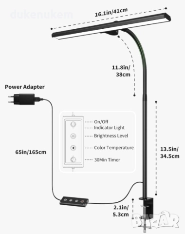 LED Настолна лампа, 40 см 12 W, димируема, скоба за захващане, 5 нива, 5 цвята, снимка 6 - Настолни лампи - 52610955