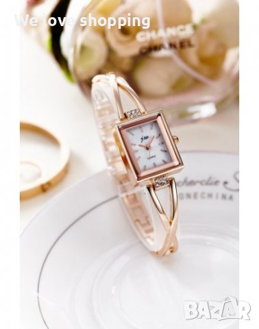 Квадратен дамски часовник с кристали (005), снимка 5 - Дамски - 40087971