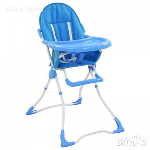 Високо бебешко столче за хранене, синьо и бяло, снимка 1