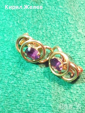 ПОЗЛАТЕНИ БРОНЗОВИ с ФАСЕТИРАН АМЕТИСТ АРТ-НУВО КЛИПС ОБЕЦИ ВИНТИДЖ БИЖУТА 23763, снимка 3 - Обеци - 33789825