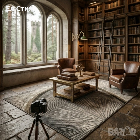 Модерен килим за хол 120х160см - Графитено сив със златисти пръски и 3D ефект, Противоплъзгащ, снимка 2 - Килими - 53928339