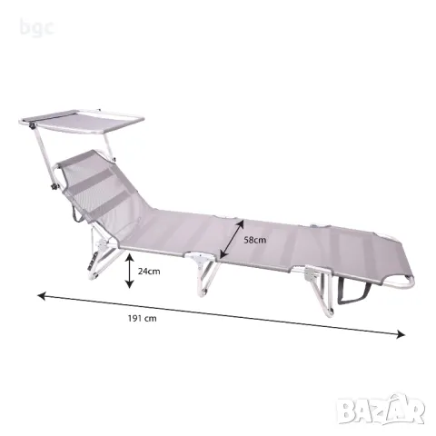 Шезлонг за градина и тераса Poseidon, 191x58x25 см, Сив текстил - 24 месеца гаранция