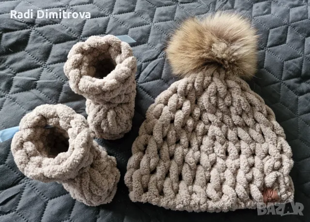 Бебешка шапка и ботушки handmade, снимка 2 - Комплекти за бебе - 48874942