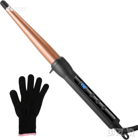 LXMTOU Керамична маша за навиване на коса, конична 13-25 мм, регулируема температура, ръкавица, снимка 1