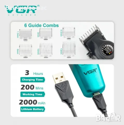 Професионална машинка за подстригване VGR V-196 – Прецизност, удобство и стил в едно устройство, снимка 4 - Машинки за подстригване - 50395968