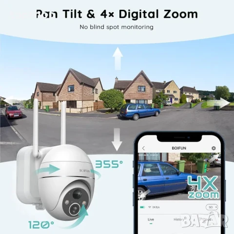 НОВА BOIFUN Соларна безжична охранителна камера за външна употреба - 2K WiFi с батерии..., снимка 7 - Други - 50556167