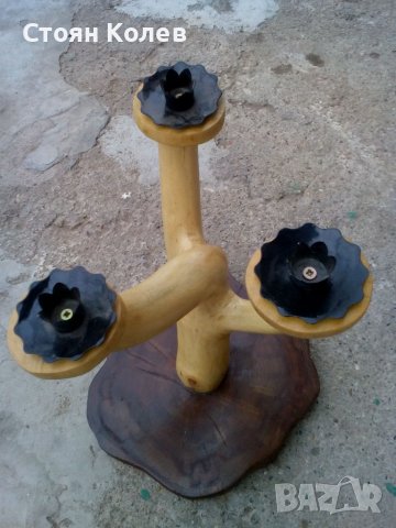 Свещник от дърво и метал , снимка 2 - Други - 38246796