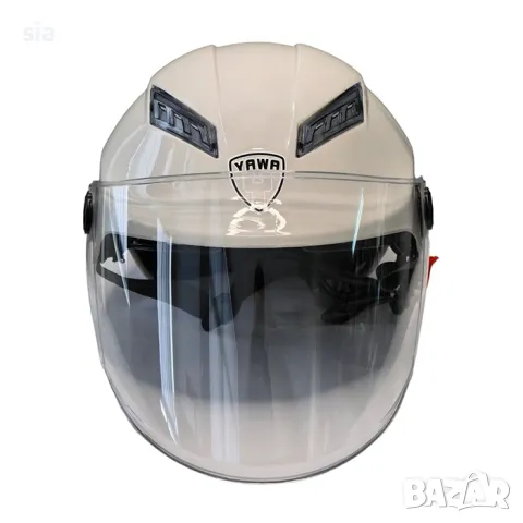 Каска за мотор с очила и визьор, Шлем за скутер, бял- Гланц, снимка 3 - Аксесоари и консумативи - 47659694