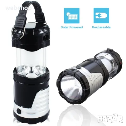 Акумулаторна LED лампа за къмпинг с фенерче 1W + 6 LED WB-7088A, Слънчев панел и USB, Дръжка , снимка 4 - Къмпинг осветление - 49821011