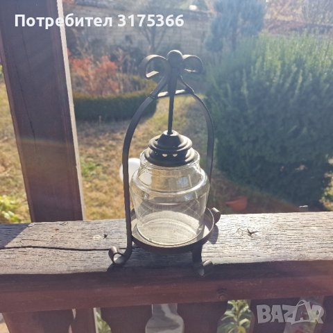 Градински фенер свещник със стъкло и ковано желязо, снимка 1 - Градински мебели, декорация  - 42863187