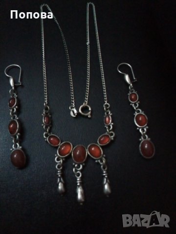 'PIPIS' оригинал Винтидж сребро и карнеол, снимка 2 - Бижутерийни комплекти - 34915200