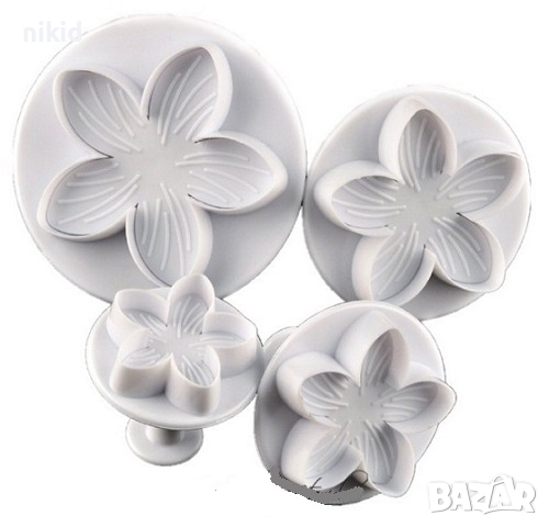 Плумерия Франджипани 4 бр Резци цвете цветя с бутало пластмасови форми за фондан декор торта, снимка 3 - Форми - 36547999