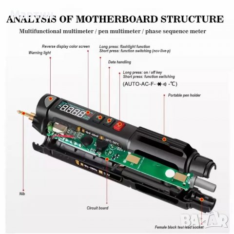 Цифров мултиметър писалка QHTITEC с дисплей и фенерче, снимка 4 - Друга електроника - 37771637