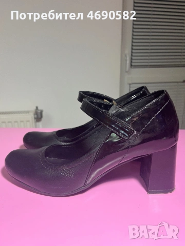 Черни токчета от естествена кожа, 7см ток, снимка 5 - Дамски обувки на ток - 53047517