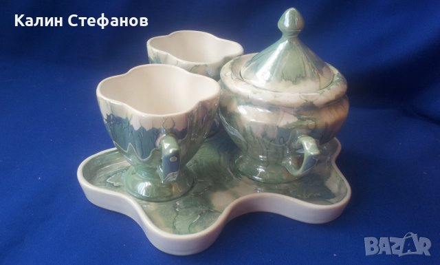 Сервиз за кафе за двама, чашки, захарничка, поднос, порцелан