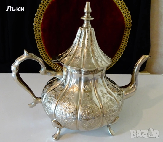 Посребрен марокански бронзов чайник 2 л.,1.1 кг. , снимка 6 - Антикварни и старинни предмети - 51597461
