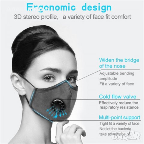 Защитна маска + 2бр. филтри с активен въглен , снимка 4 - Други - 29598291