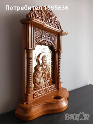 Дърворезба, домашен иконостас с релеф на "Св. Мина ", снимка 2 - Други - 39336251
