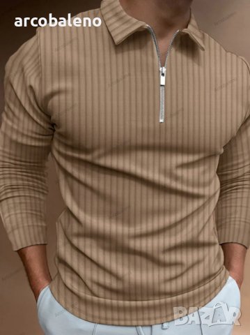 Мъжка едноцветна блуза с цип на райе с дълъг ръкав, 7цвята, снимка 2 - Блузи - 39299312