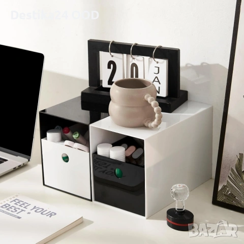 Органайзер за бюро с чекмеджета пластмасов черен, снимка 6 - Други - 54135974