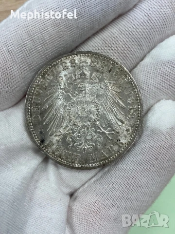 5 марки 1913 г, Германия / Прусия - сребърна монета, UNC, снимка 4 - Нумизматика и бонистика - 51246212