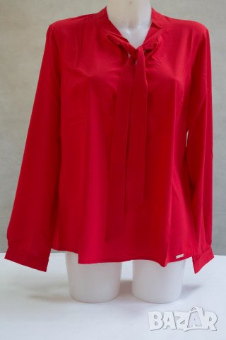 Червена дамска блуза с ефектна връзка Numoco - XL, снимка 2 - Блузи с дълъг ръкав и пуловери - 42596252