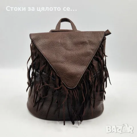 Дамска раница от еко кожа с ресни – бохо стил 36×30×16 см, снимка 4 - Раници - 55043899