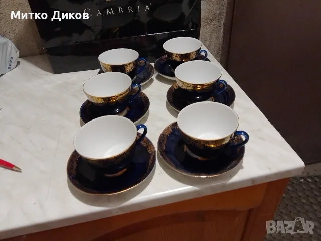 винтидж порцеланов сервиз за чай/кафе от кобалт злато Ленинград зав. Ломоносов позлата 22Кзлато 12 ч