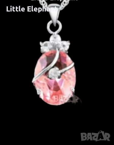 Sale Сребърно колие с ланче "Капка",pink с австрийски кристали/ново, снимка 1 - Колиета, медальони, синджири - 42079765